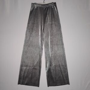 Vtg 90s Metallic Accordion Pants Medium Silver High Rise Wide Leg Elastic Pullon